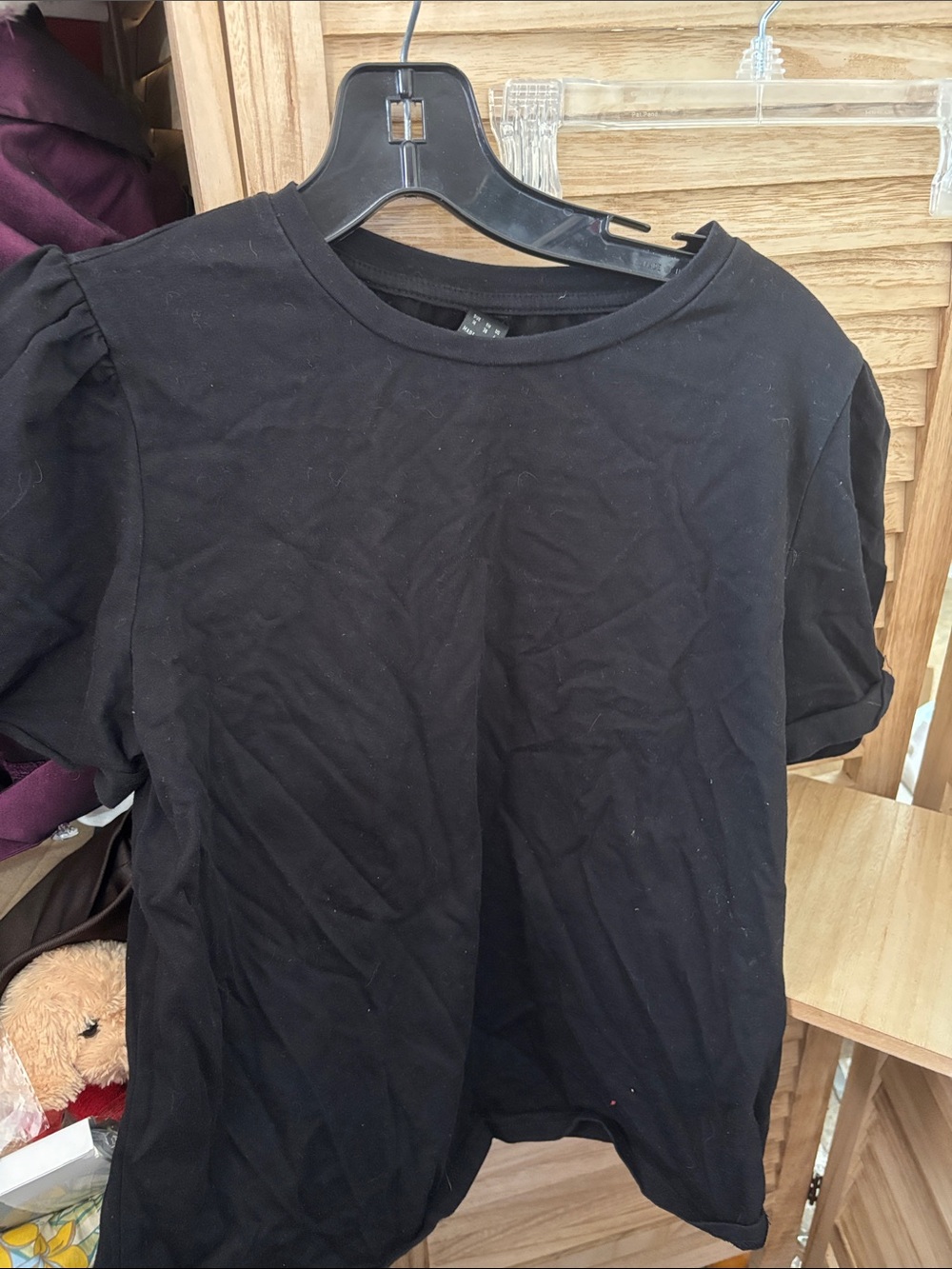 SHEIN Black Short-Sleeve Puff-Sleeve Tee Medium